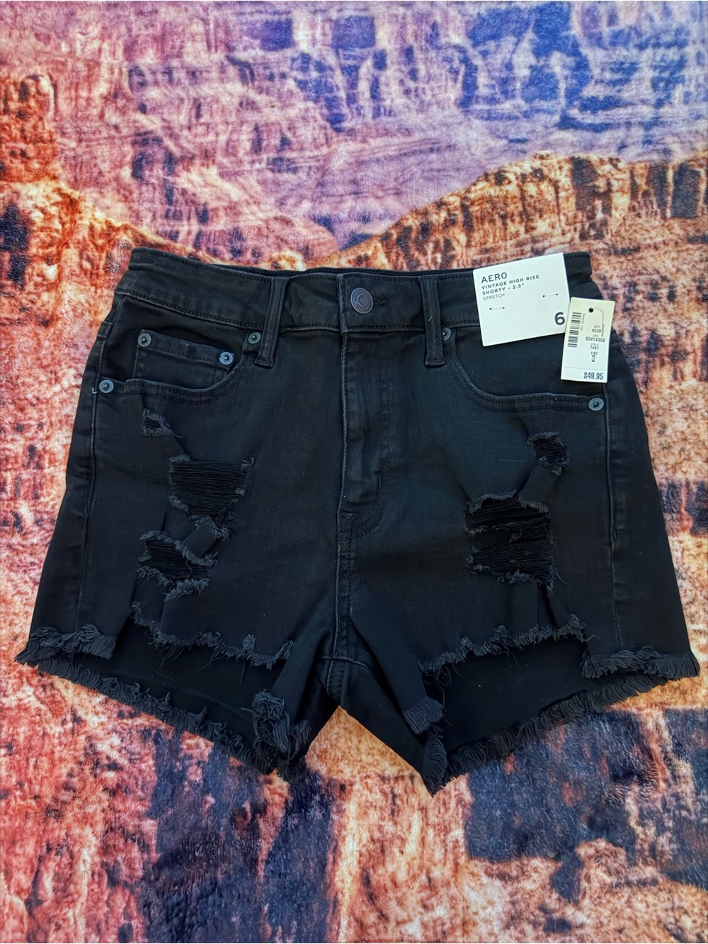 Aeropostale High-Rise Distressed Black Denim Shorts